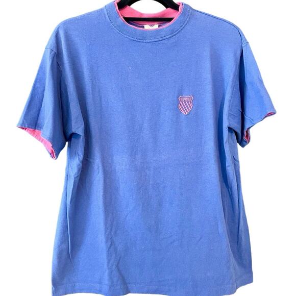Vintage 90s K-Swiss Blue and Pink Double Collar/Sleeve Shirt Adult Large - Picture 1 of 3